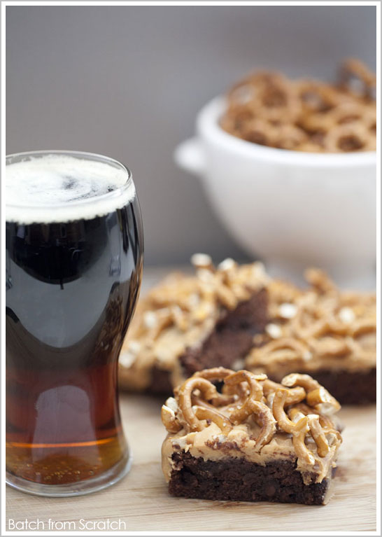 Black & Tan Beer and Pretzel Brownies