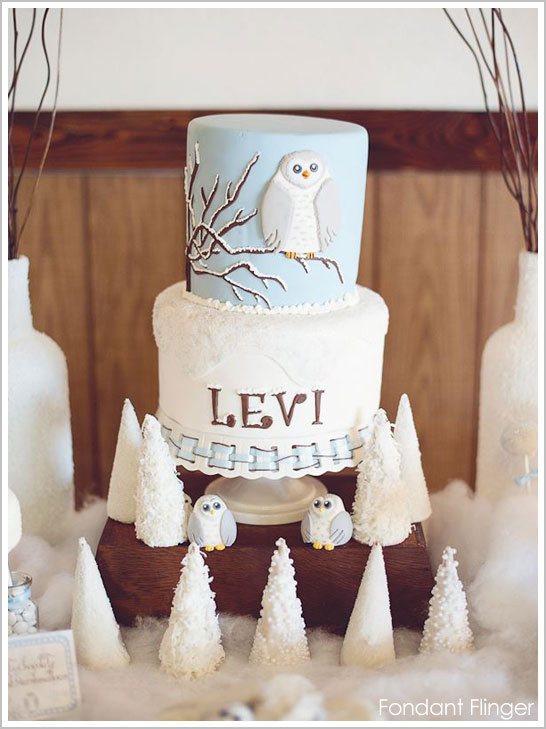 Snow Owl First Birthday Cake by Fondant Flinger Snow Owl First Birthday Cake by Fondant Flinger